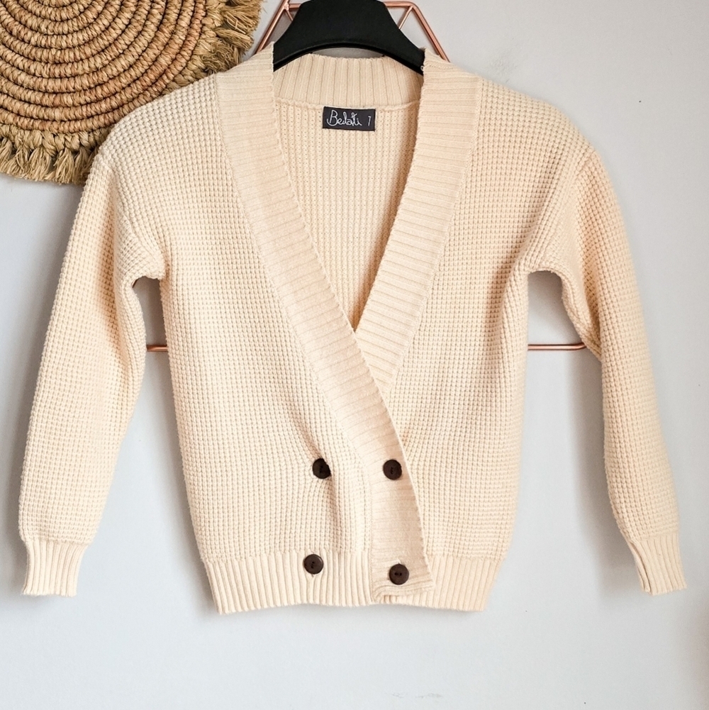 Belati Boy's Prepppy Chunky Rib Knit V-Neck Double Button Cardigan Size 7 Year - Picture 2 of 9